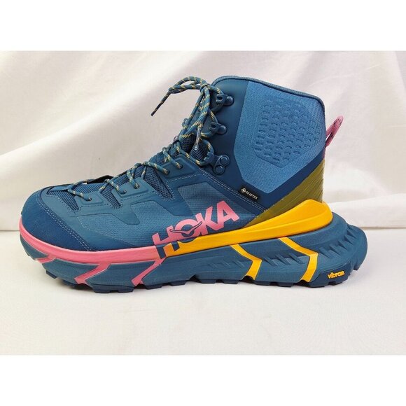 Hoka 14D Mens Tennine Hike GTX Blue Vibram Gortex Hi Lace Platform Sneakers NEW - Picture 1 of 16
